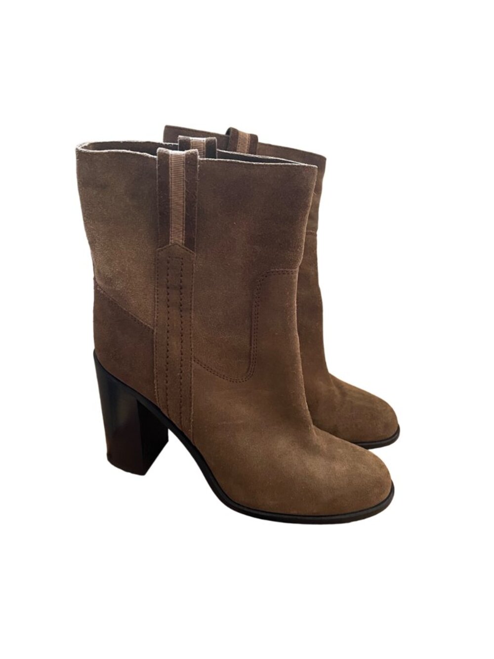 Kate Spade New York Size 9 Tobacco Brown Baise Suede Pull On Heeled Ankle Boots - Picture 2 of 16